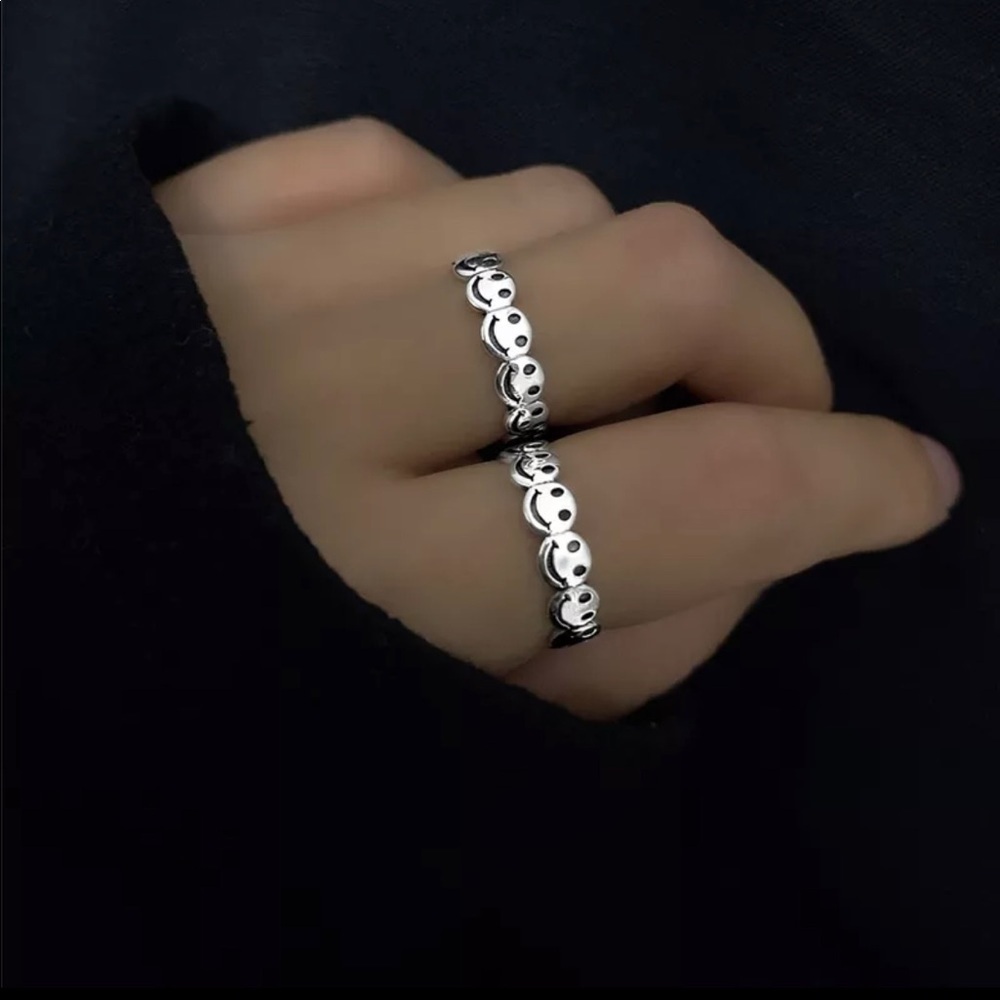 Silver Smiley Face Stackable Ring